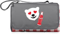PICNIC TIME Coca-Cola Emoji Blanket Tote Picnic Blanket Folding Outdoor Beach and Camping Blanket with Carry Tote and Zipper Pocket Water Resistant Fleece (Red and White Gingham with Gray Flap)