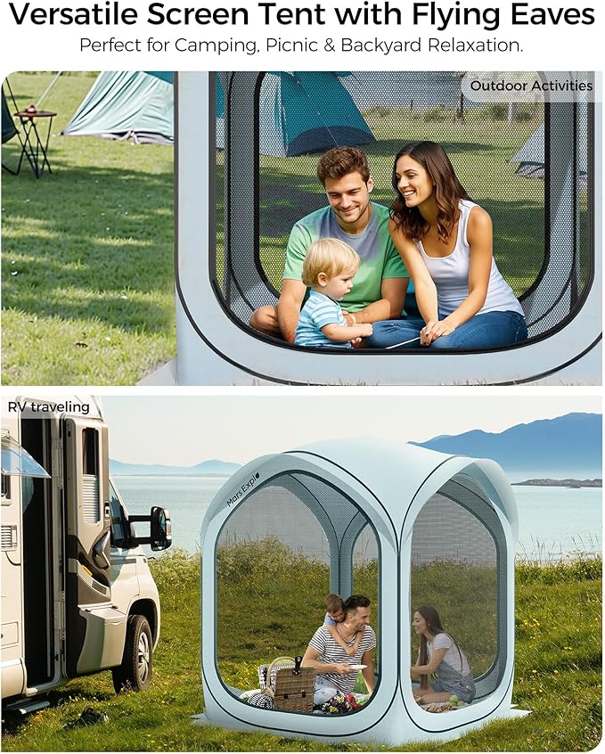 6x6FT Pop-Up Screen House Tent Instant Portable Screen Room Canopy with Mesh Doors and Carry Bag for Patio Backyard Deck Camping and Outdoor Activities Pale Blue