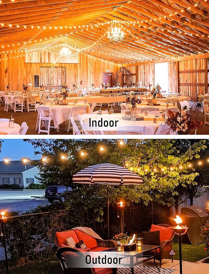 50FT LED Outdoor String Lights with 52 (2 Spare) Frosted Patio Shatterproof BulbsCommercial Grade Waterproof Patio LightsDecorative for Garden Christmas PatioBackyard Balcony