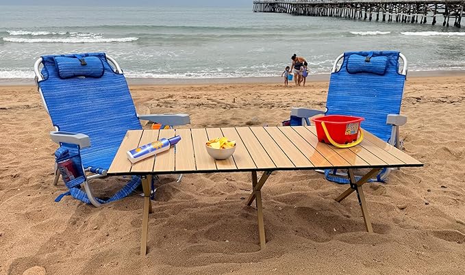 Portable Low Alluminum Roll Up Travel Folding Table for Beach Camping &amp Picnic – Compact Lightweight Multi-Purpose for Indoor &amp Outdoor Use