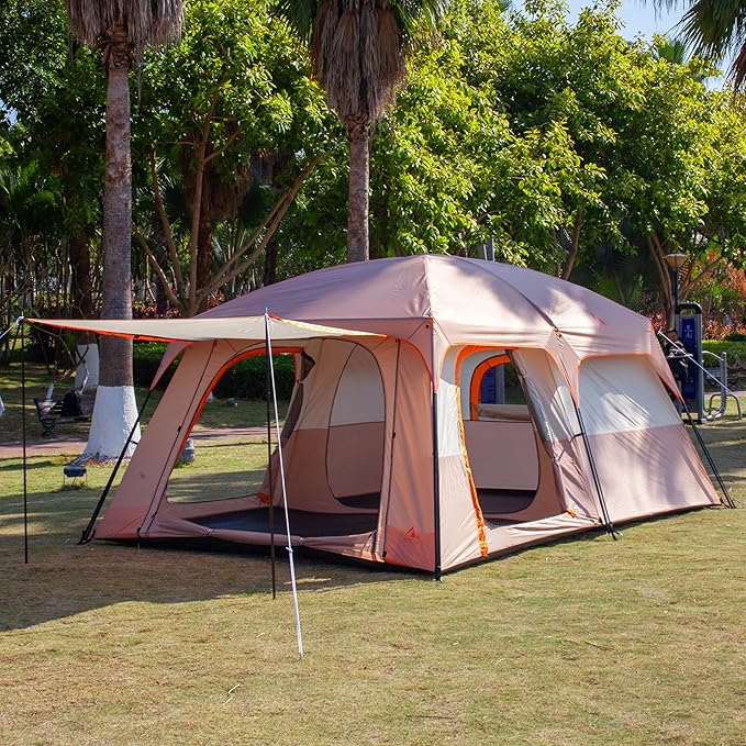 KTT Extra Large Tent 8-10-12 PersonFamily Cabin Tents2 Rooms3 Doors and 3 Windows with MeshStraight WallWaterproofDouble LayerBig Tents for OutdoorPicnicCampingFamily Gathering