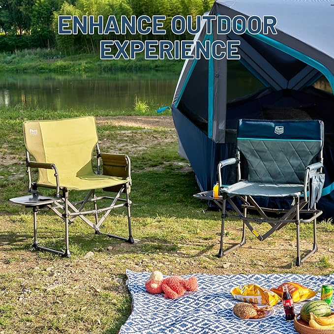TIMBER RIDGE Aluminum Camping Directors Chair with Side Table Pocket Portable Folding Chair Heavy Duty Lawn Chair for Fishing Trip Picnic Concert Outdoor 400lbs Navy
