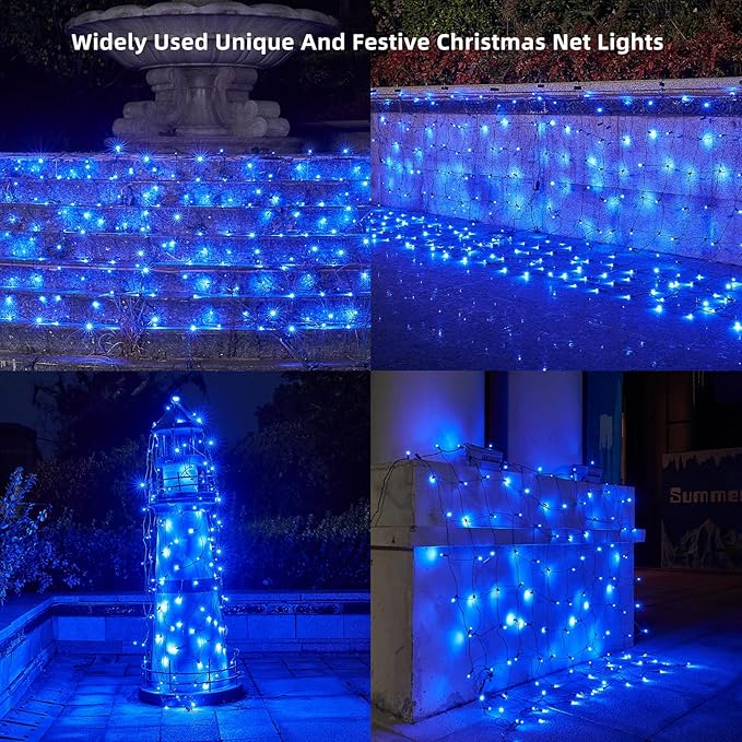 Led Christmas Net Lights Blue Outdoor Christmas Lights 160LED 5ftx7ft Waterproof Outdoor Indoor Fairy Mesh Net Light for Xmas Party Yard Patio Trees Shrubs Bushes Decorations