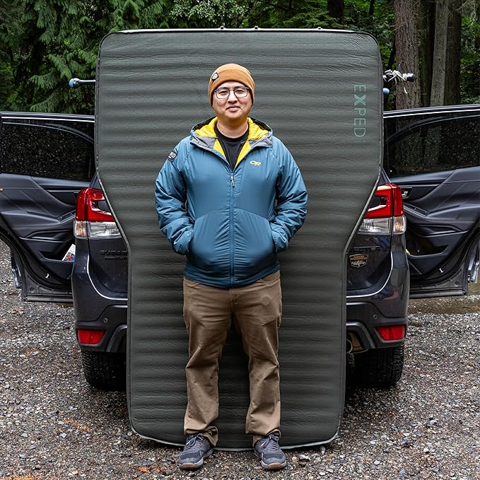 Exped MegaMat Auto - Self Inflating Soft Car Sleeping Mat 4” Foam Pad Wheel Cutouts Pump Included
