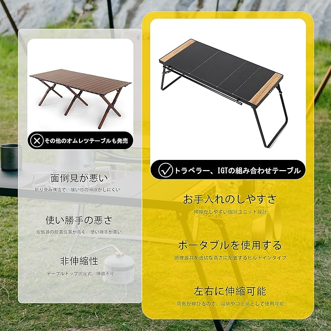 BLACKDEER Folding IGT Table Aluminum Compact Lightweight Telescoping on Both Sides with 4 Modular Panels with Storage Bag Suitable for Camping BBQ Hiking Picnic