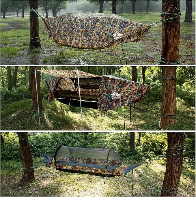 Night Cat Flat Lay Hammock Tent with Mosquito Net Waterproof Rainfly for 1 Person Backpacking Hiking Camping Lightweight 330LBS 87x28x19in