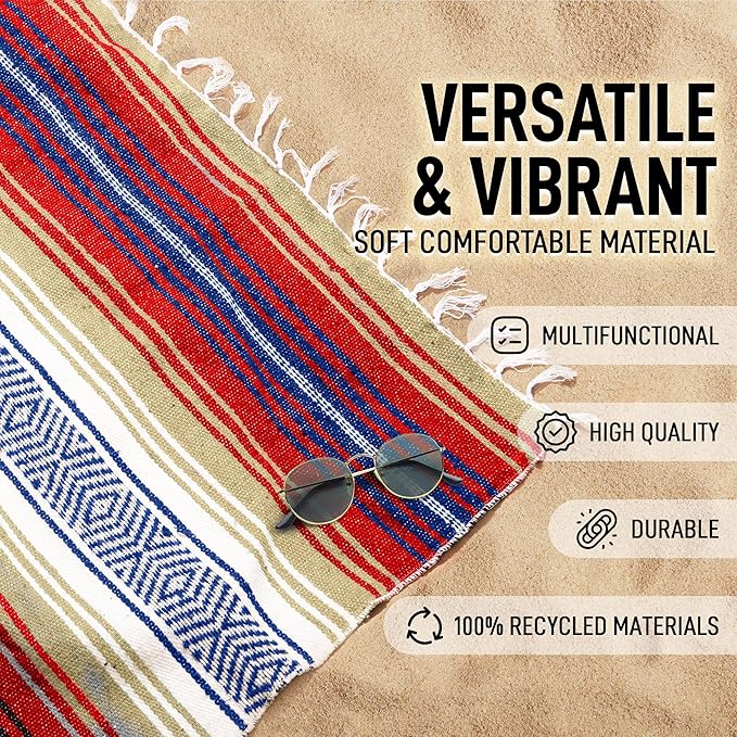 Hydration Nation Authentic Large Handwoven Mexican Striped Throw Blanket - Soft Durable Eco-Friendly - 70x50 – Sunrise