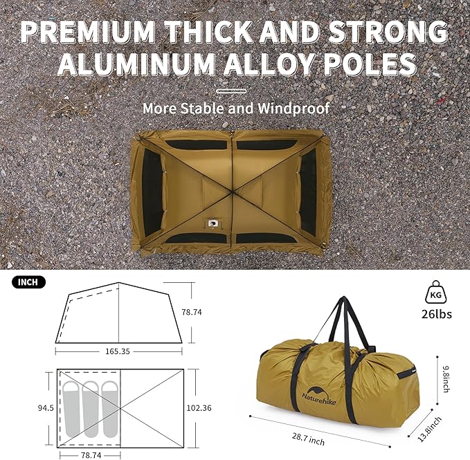 Naturehike Dune Hot Tent with Stove JackDouble Layer 4 Season TentWaterproof 2-4 Person Tents for Camping