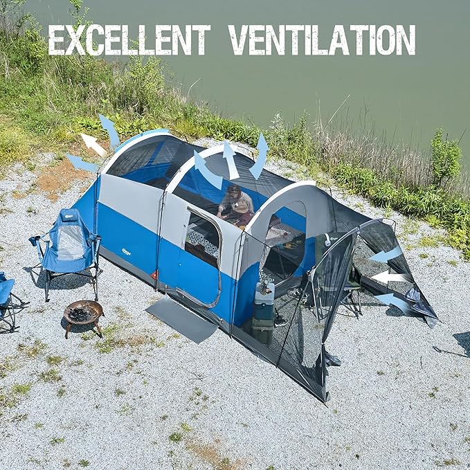 PORTAL 6/8/10 Person Family Camping Tent with Screen Room Water Resistant Big Tunnel Tents with Rainfly Large Family Tent for Camping Outdoor Patio