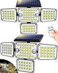 Solar Lights Outdoor 336 LED Motion Sensor Security Wall Light with Remote Split 4-Head Adjustable Design 2400mAh Battery Waterproof IP65 Garage Driveway Garden Courtyard Lighting（2Pack