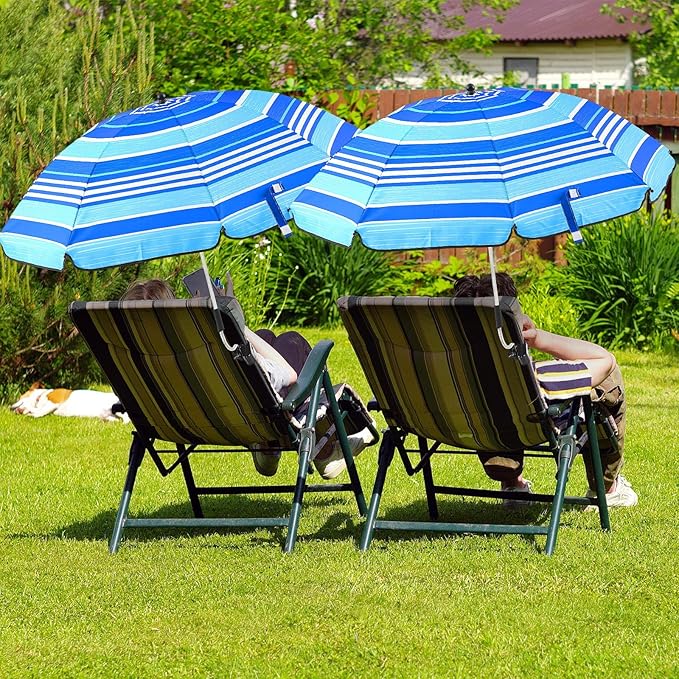 Buryeah 2 Pcs Automatic Chair Umbrella with Universal Clamp 44 UPF 50+ Portable Clamp on Beach Chair Adjustable Wheelchair Umbrella for Outdoor Patio Parasol