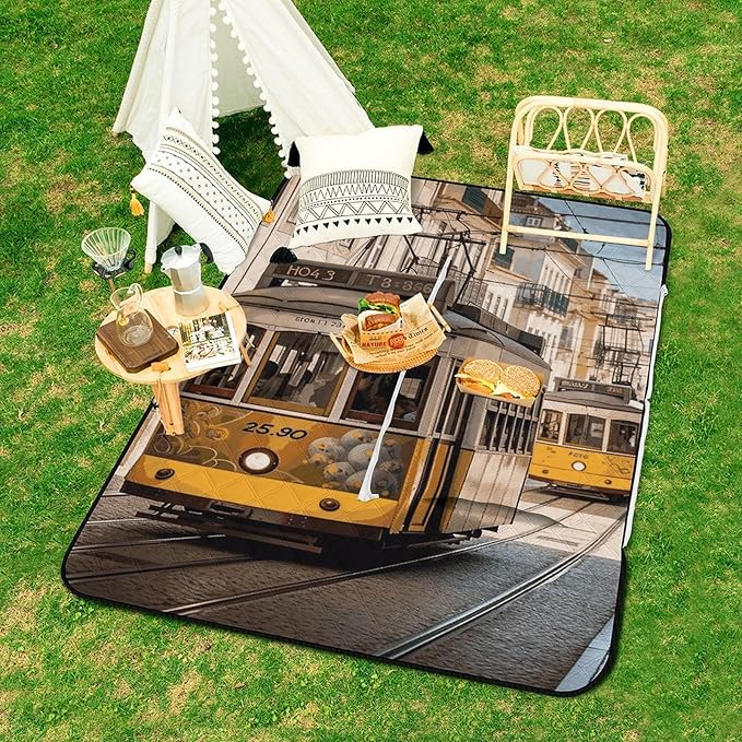 Zipper Lisbon Tram Style Picnic Mat Suitable for Travel Camping Park Or Home Use