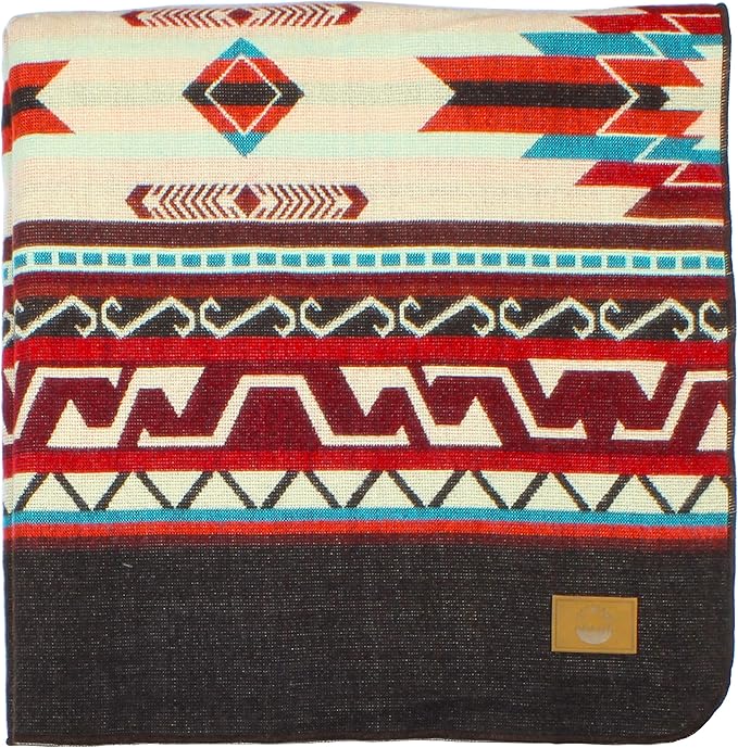 Inca Aztec Throw Queen King Blanket | Southwest Indian Navajo Boho Style | Native Cover for Camping Bedding Couch Vanlife | Faux Alpaca Lightweight Hypoallergenic (Pachamama Brown Queen)