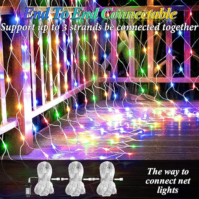 Lovelite 10ft x 10ft Net Lights 280LED Gazebo Lights Outdoor 8 Modes Timer Waterproof Connectable Christmas Light Clear Wire Large Size for Bushes Patio Pergolas Garden Holiday Party - Mulicolor