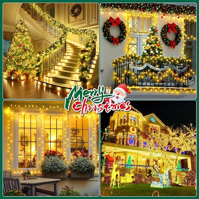 Heceltt Christmas Lights Outdoor 522FT 1300 LED String Lights with 8 Lighting Modes Timer Memory Twinkle Fairy Lights Waterproof Plug in for Xmas Tree Wedding Party Holiday Decor(Warm White)