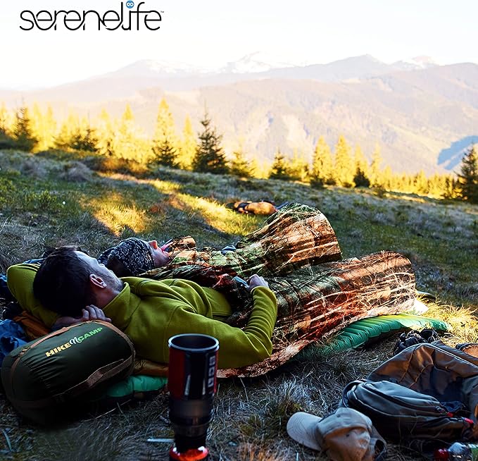 SereneLife Double Sleeping Bag with Pillows Waterproof &amp Detachable for 2 Single Bags Lightweight &amp Warm Perfect for Camping Hiking Backpacking and Cold Weather Suitable for Temperature