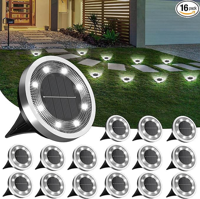 INCX Solar Ground Lights16 Pack Solar Lights Outdoor Waterproof Solar Garden Lights Landscape Lighting for Patio Pathway Lawn Yard Deck Driveway Walkway Cold White