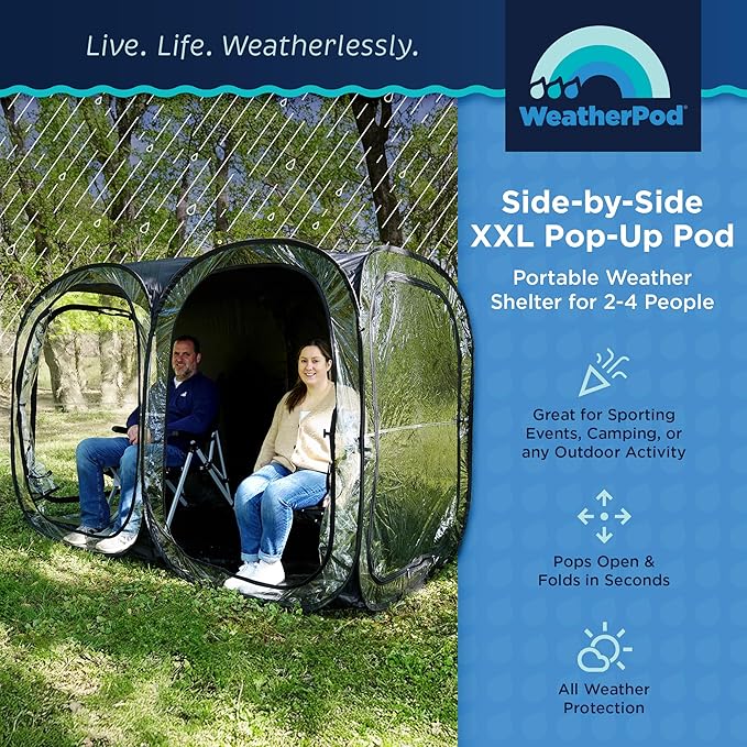 WeatherPod® The Original Shark Tank Side-by-Side™ 2-4 Person Pop-Up Pod - Stay Warm Dry and Out of The Sun - Weather Pod for Sports Rain or Wind - Simple to Set Up and Tear Down
