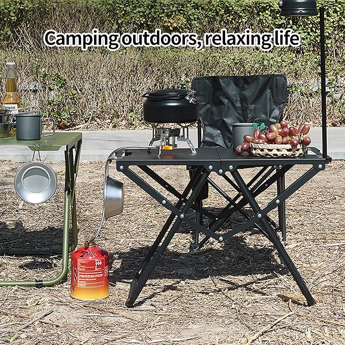 LUMIXA Metal Portable Foldable Table Lightweight Carbon Steel Tactical Camping Small Desk Durable Carbon Steel Outdoor Picnic Table Perfect for Fishing Hiking and BBQ (A#)
