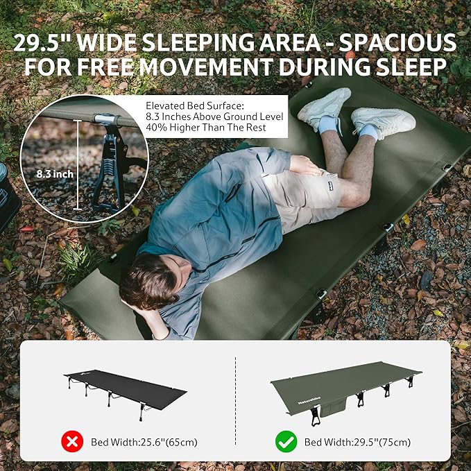 Naturehike Extra Wide GreenWild Camping Cot Folding Lightweight Camp Cot Bed Portable Sleeping Bed for Backpacking Travel Beach Home