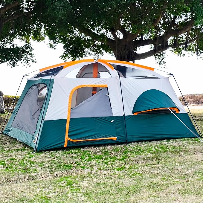 KTT Extra Large Tent 8-10-12 PersonFamily Cabin Tents2 Rooms3 Doors and 3 Windows with MeshStraight WallWaterproofDouble LayerBig Tents for OutdoorPicnicCampingFamily Gathering
