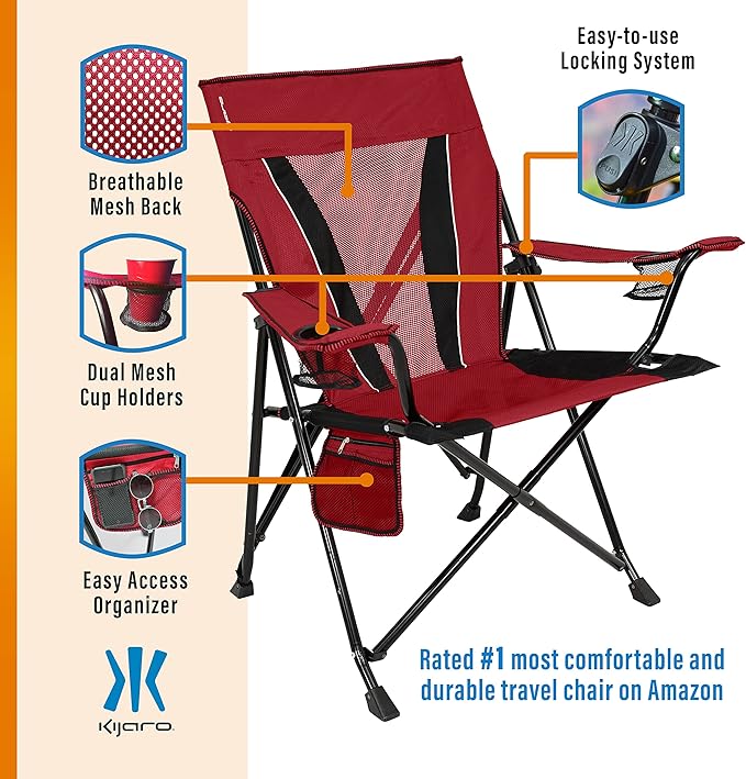 Kijaro XXL Dual Lock Portable Camping Chair - Supports Up to 400lbs - Enjoy The Outdoors in a Versatile Folding Sports &amp Outdoor Chair