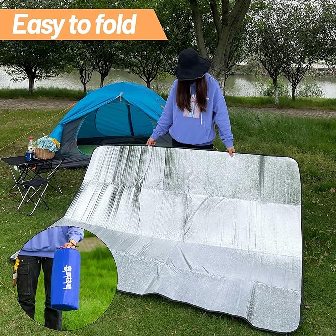 Himalaya Foam Foil Blanket Lightweight Camping Mat Outdoor Roll-up Portable Waterproof Sleeping Mat for Hiking Backpacking Double-Sided Aluminum Camping Accessories(78x78)