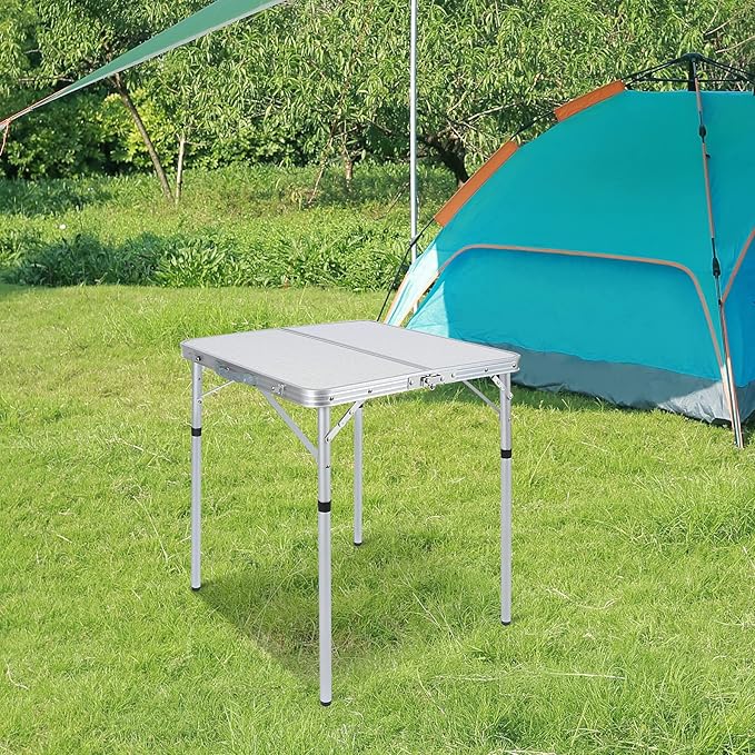REDCAMP 24 Square Small Folding Camping Table with Adjustable Heights Legs Lightweight Portable Aluminum Fold in Half Card Tables Bridge Tables for Outdoor Picnic White