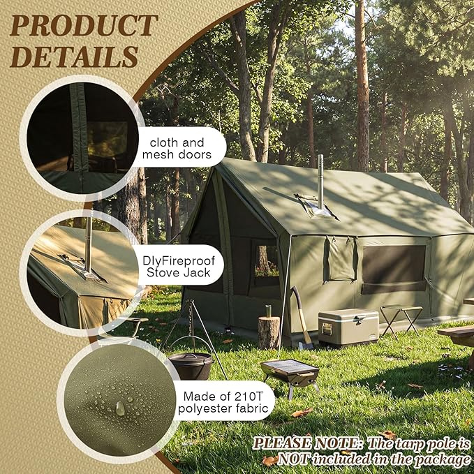 Soulchen Large Hammock Hot Tents with Stove Jack Portable Winter Wall Tent for Camping Waterproof &amp Windproof 4 Season Cabin for 2-3 Person Family Hiking Fishing Hunting Outdoor(No Pole)