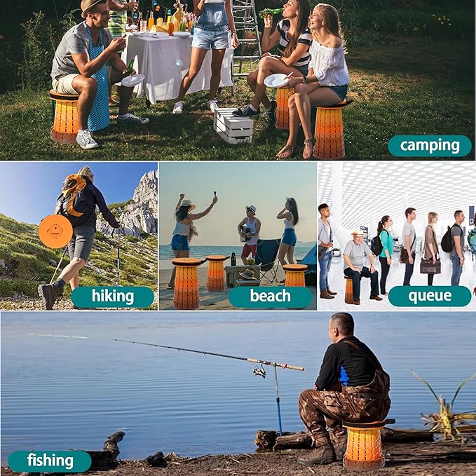 ALEVMOOM Upgraded XXL 50 Portable Collapsible Stool with CushionTelescoping Folding Stool for AdultsYet More Sturdy Camping Stool with Load Capacity 1000lbsfor Outdoor Garden Hiking BBQ