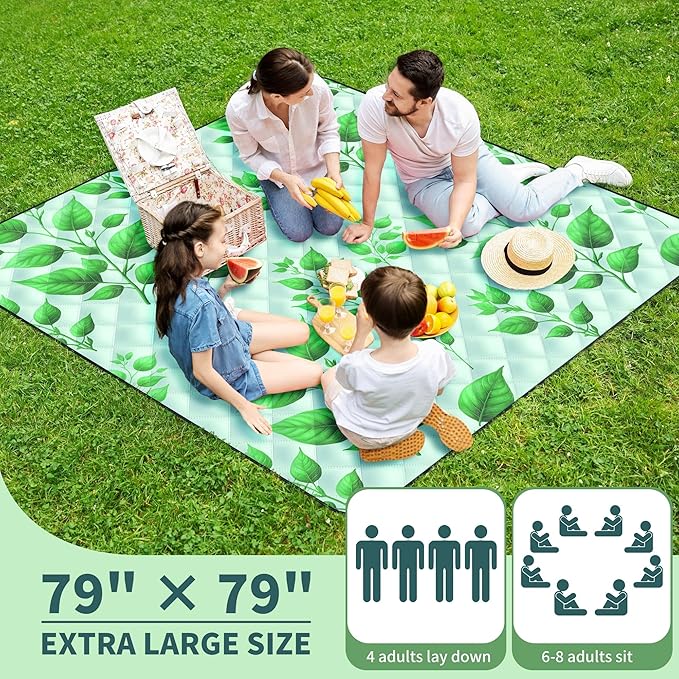 ANJ Outdoors (2025 Upgrade) Extra Large Waterproof Picnic Blankets | Foldable Sandproof Beach Blanket N Outdoor Blanket | 5-Layer Machine Washable Soft Picnic Mat for Camping Grass Park N Stadium