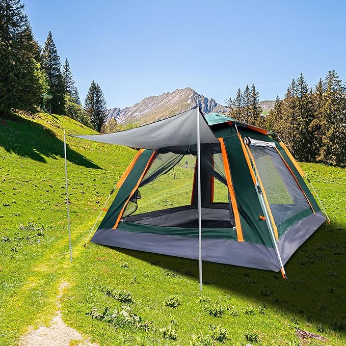 Camping Tent 2-3 Person Tents for Camping with Extended Vestibule Outdoor Automatic Pole Camping Tent with Breathable Mesh Windows Suitable Camping/Hiking/Picnic