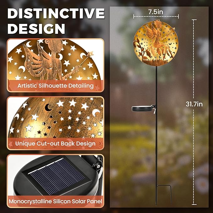 Solar Fairy Garden Lights Metal Fairy Sculpture Pathway Stakes Waterproof Outdoor Decorative Lights for Yard Patio Garden Porch Gifts for Women Mom 1 Pack