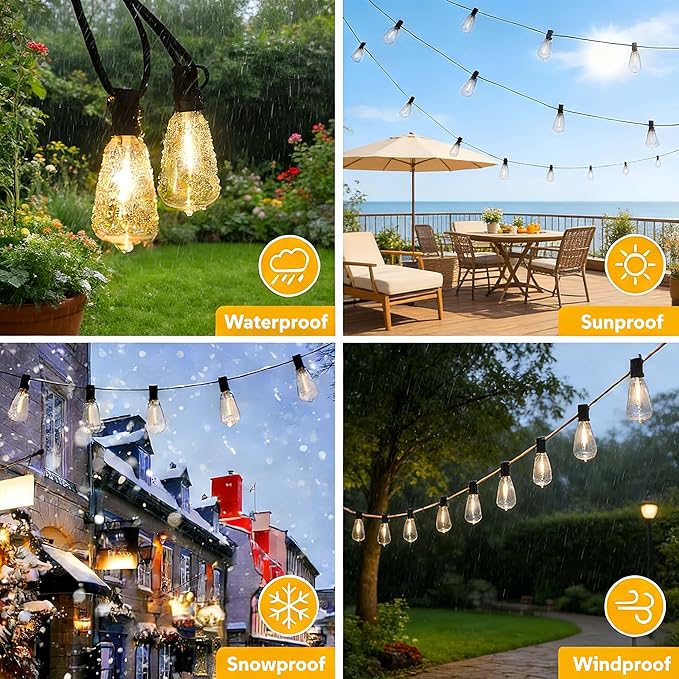 GPATIO Outdoor String Lights 25FT Shatterproof Patio Lights IP65 Waterproof Dimmable Outside Hanging Light Connectable LED Outdoor Lights for Backyard Porch Deck Balcony Garden Home Decor