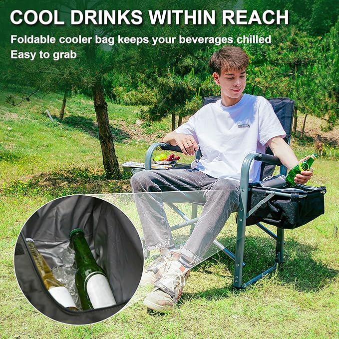 KingCamp XXL Oversized Directors Chair with Side Table Folding Camping Chairs Heavy Duty 600lbs with Cooler Bag Portable Camp Chair with Wide Seat for Hiking Fishing Lawn Outdoor and Sports
