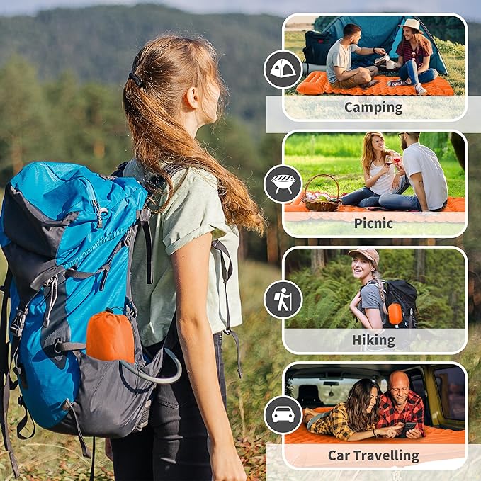 Sleeping Pad for Camping - 4” Thick Inflatable Camping Mat with Built-in Pump &amp Pillow Ultralight Self Inflating Camping pad Backpacking Sleeping Mat for Hiking Tent Traveling