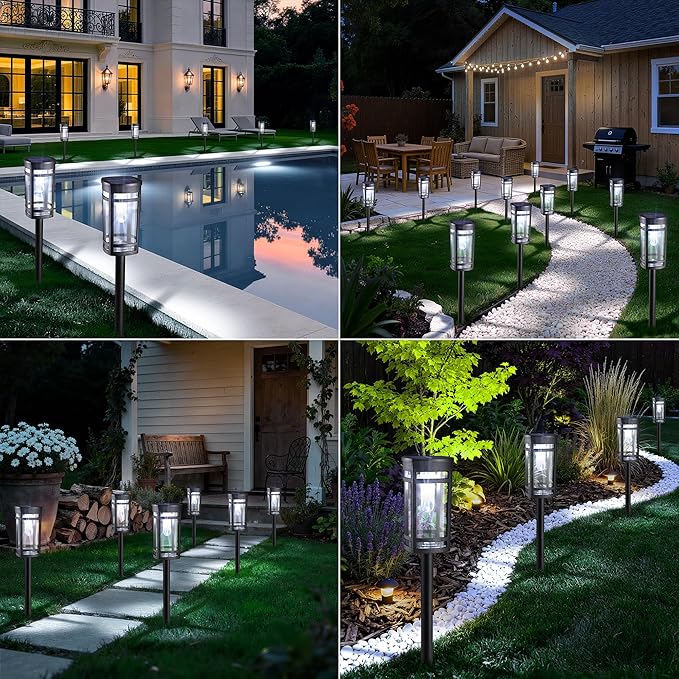 6 Pack Outdoor Solar Pathway Lights - Solar Landscape Lights Outdoor Walkway Solar Garden Lights for Lawn Path Yard Decor (Cool White)