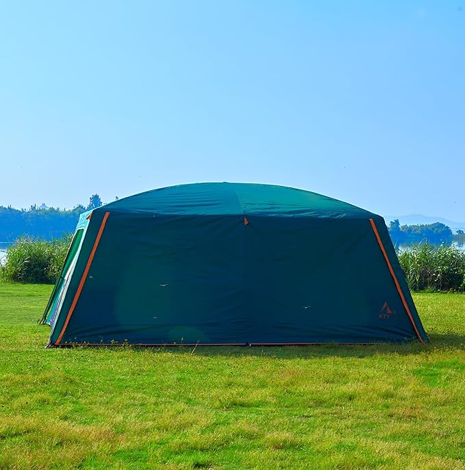 KTT Extra Large Tent 12-14 PersonFamily Cabin Tents2 RoomsStraight Wall2 Doors 4 Windows with MeshWaterproofStraight WallBig Tent for OutdoorPicnicCampingGathering(Brown)