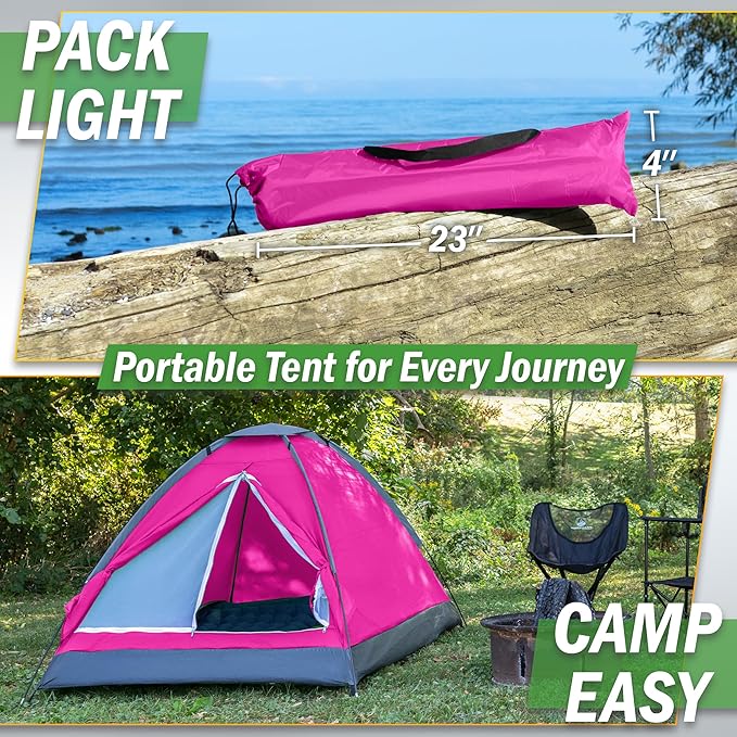 2 Person Camping Tent with Rain Fly and Carrying Bag - Lightweight Outdoor Tent for Backpacking Hiking or Beach Use by Wakeman Outdoors