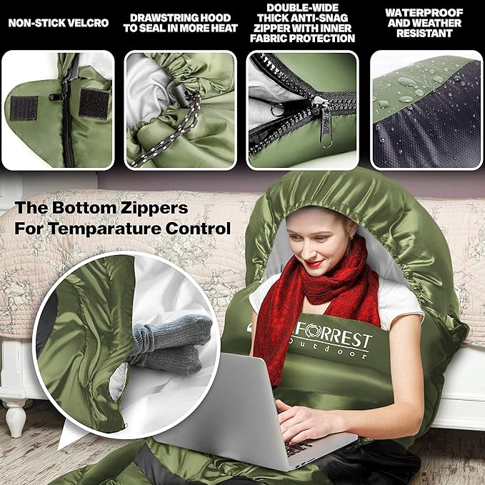 IFORREST Sleeping Bag - Single-Person Cold Weather Camping Sleep Bag for Adults and Teens - XXL 33in/ 40 - Extra-Wide &amp Warm for Big &amp Tall - All-Season Comfort