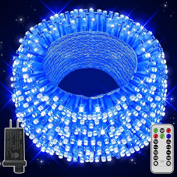 Christmas Lights Outdoor Waterproof 196 FT 600 LED String Lights with Remote8 Modes Christmas String Lights Plug in Twinkle Fairy Light for Party Holiday Decor (Blue)