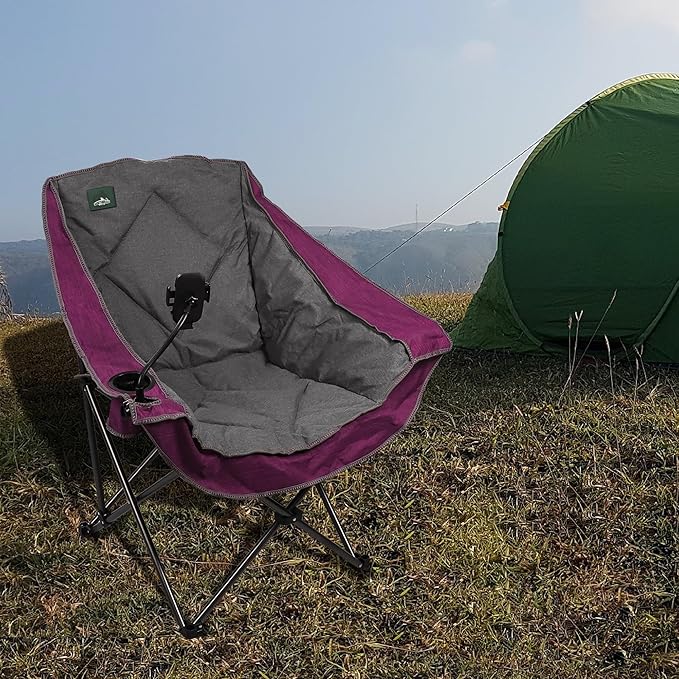 Northroad Oversized Foldable Camping Chair Outdoor Padded Lawn Chair w/Cup HolderCarry Bag for Beach Hiking and PicnicsHeavy-Duty 300-lbs Capacity Purple