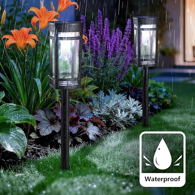 6 Pack Outdoor Solar Pathway Lights - Solar Landscape Lights Outdoor Walkway Solar Garden Lights for Lawn Path Yard Decor (Cool White)
