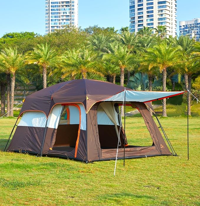 KTT Extra Large Tent 8-10-12 PersonFamily Cabin Tents2 Rooms3 Doors and 3 Windows with MeshStraight WallWaterproofDouble LayerBig Tents for OutdoorPicnicCampingFamily Gathering