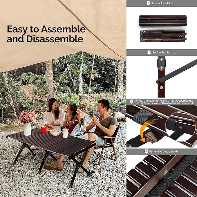 Portable Wooden Folding Table with Carrying Bag 47.2 x 23.6 inches Dark Brown