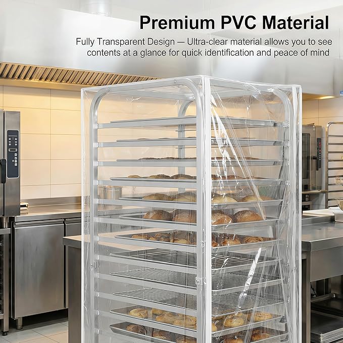 Sheet Pan Rack Cover Transparent PVC Foldable Wire Rack Cover for Foodservice Bread Racks Sheet Pan Cover Ideal for Home Kitchen and Restaurant Use (20 Tier)