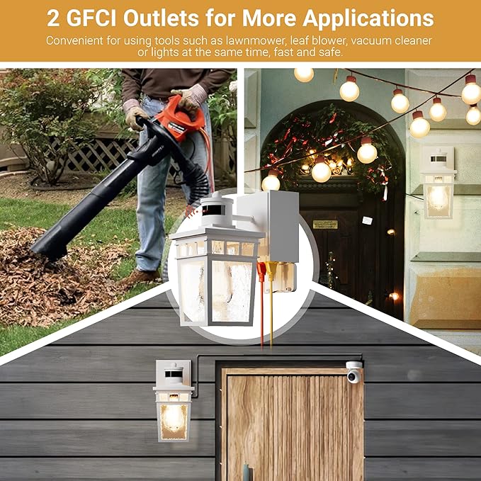 Porch Light Outdoor with GFCI Outlet - 3 Lighting Modes Exterior Light Fixture Dusk to Dawn Motion Sensor Wall Mount Outside Lights for HouseGarageFront Door Patio