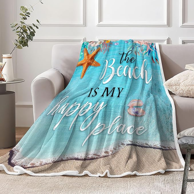 Teal Throw Blanket Blue Coastal Ocean Beach Throw Blanket for Couch Bed Summer Super Cozy Blankets Fuzzy Plush Lightweight Throw Blankets for Sofa Bed Living Room