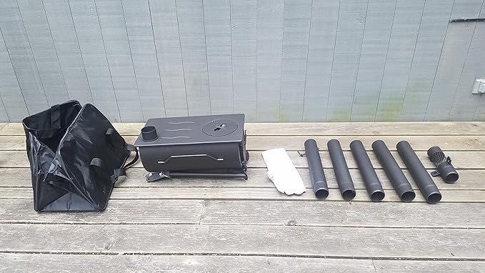 Portable Camping wood stove. Military style. Frontier Stove Tent Heater Ice Fishing with venting &amp Carry case. 25 lbs.