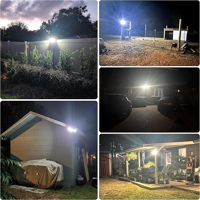 intelamp Solar Flood Lights Outdoor Waterproof 6000mAh 1200LM Solar Powered Dual Motion Sensor LED Lighting Dusk to Dawn Security Floodlight Exterior with Remote for Outside Garden House Yard Porch